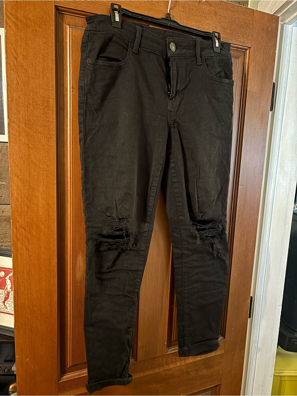 American Eagle Outfitters Black Distressed Skinny Jeans